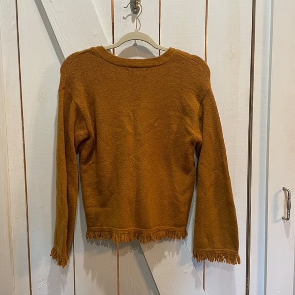 Anthropologie mustard fringe sweater extra small - Picture 4 of 6
